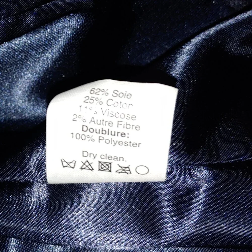 J Crew Navy 3/4 Sleeve Cropped Silk Blend Tweed Blazer Jacket Size 4